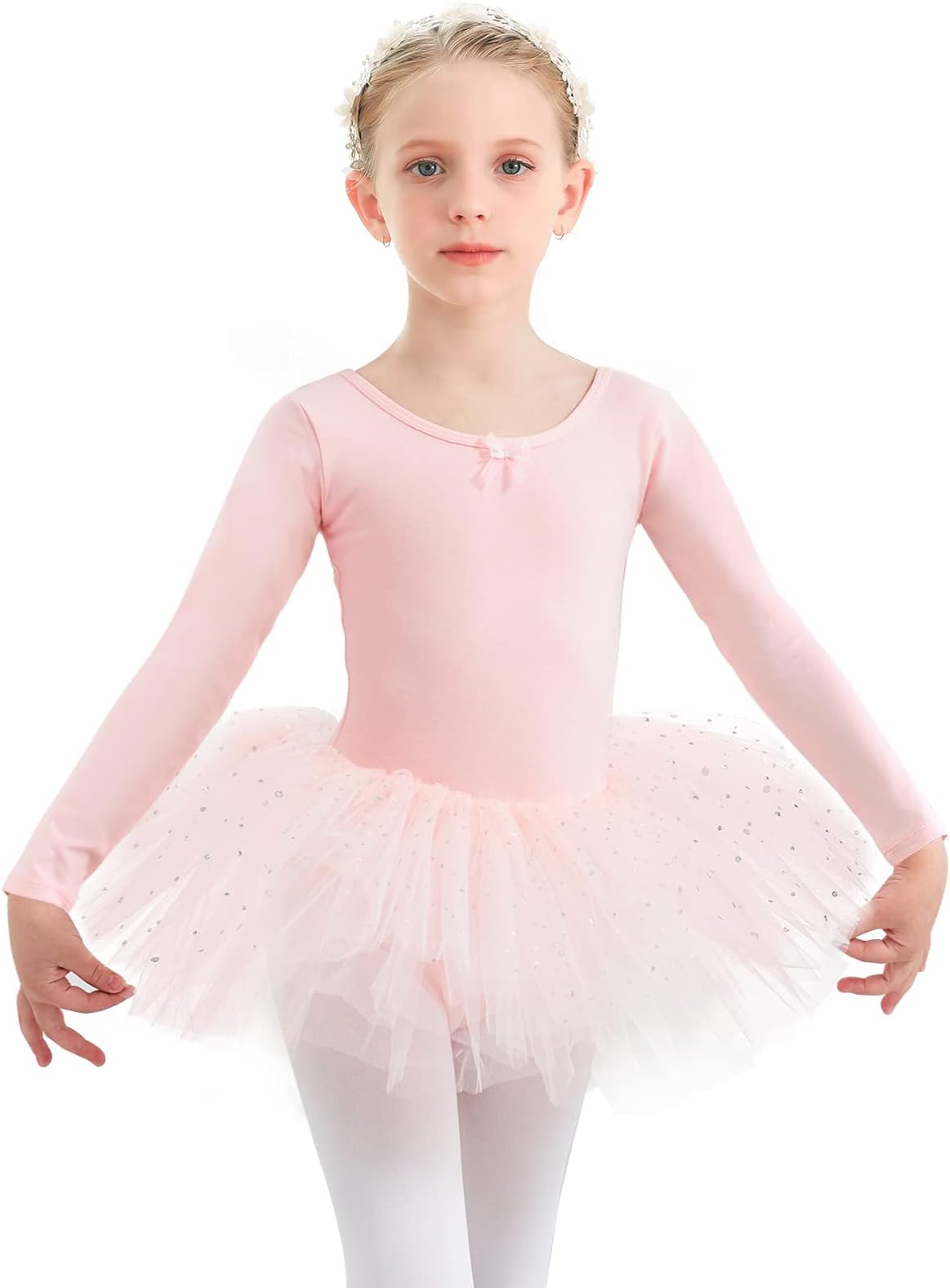 Ballet Leotards for Girls Toddler Long Sleeve Dance Leotard with Tutu Skirt Pink Dance Outfit Glitter Ballet Dress