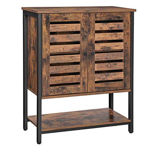 VASAGLE Armario de Pie, Armario de Almacenamiento, Armario de Cocina con Estante y Puertas de Persiana, Multifuncional, Diseño Industrial, Marrón Rústico y Negro LSC77BX