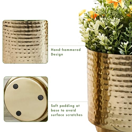 Image of BEHOMA Hammered Gold Metal Mini Tabletop Planters Set of 2 | | Pot for Indoor Outdoor Balcony Living Room | Table Plant Pot for Gifting (Plant not Included)