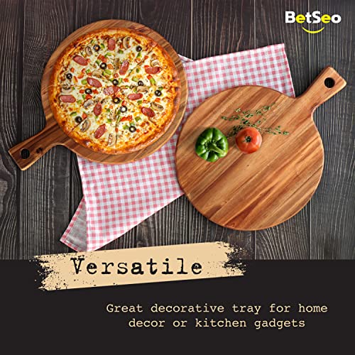 Premium Acacia Cutting Board With Handle (Set Of 1, 12"X16") Round Acacia Wooden Cutting Board For Kitchen, Chopping Boards For Meat, Cheese, Bread, Vegetables & Fruits #TOP2