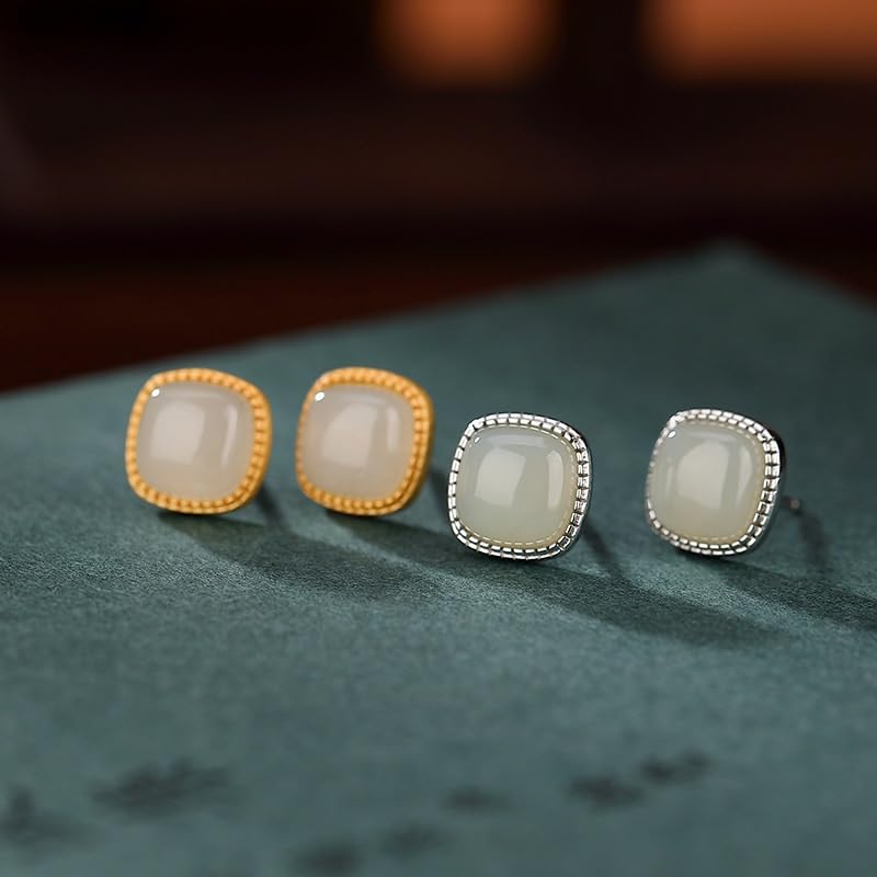 Boucles d'oreilles en pierre blanche synthétique et clous carrés plaqués or