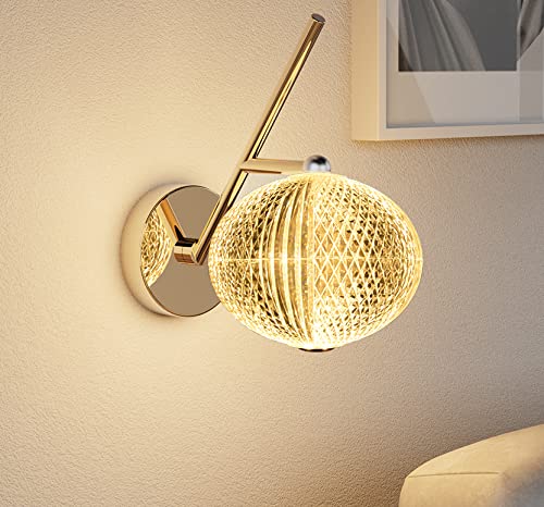 STYLESKY Wandmontierte Nachttischlampe mit rundem Glaskugelschirm Kristallwandleuchte für Schlafzimmer Flur Wohnzimmer Badezimmer, Treppe Cover