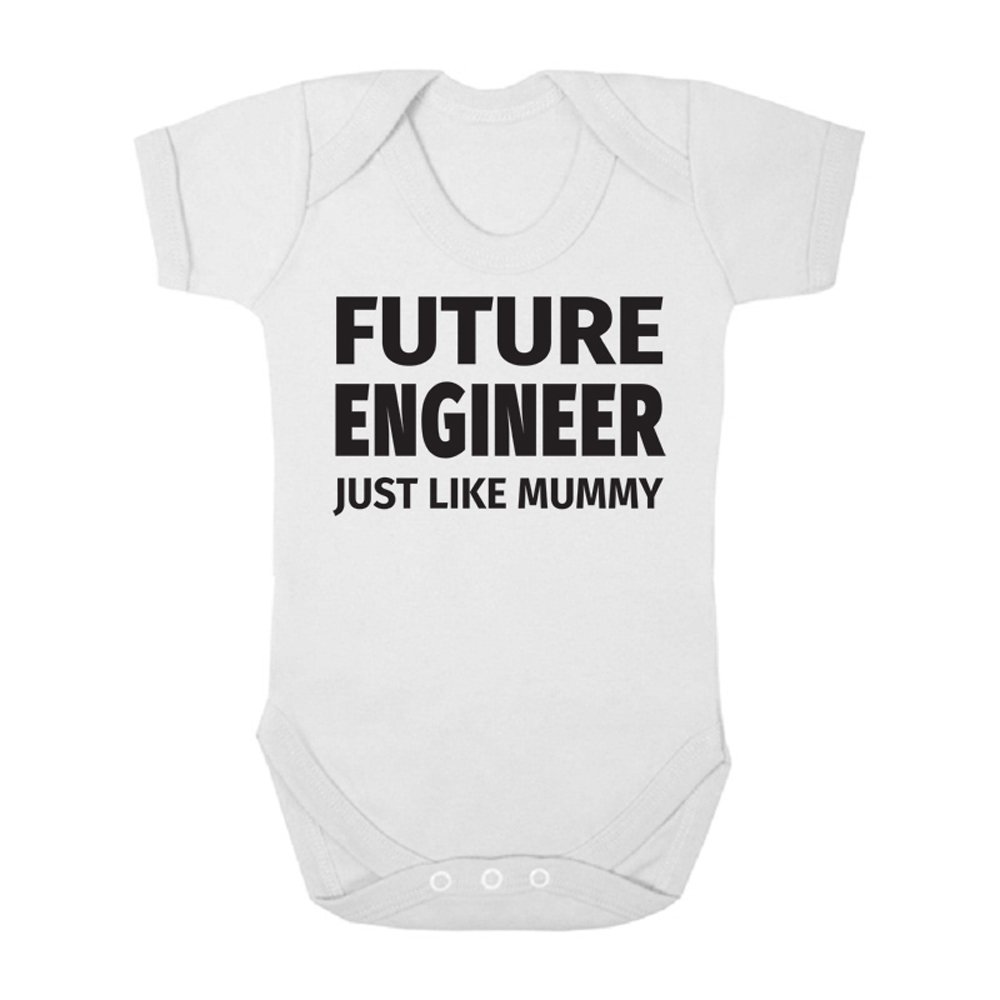Future Engineer Just Like Mummy Cute Boys and Girls Baby Vest Bodysuit (0-3 Months, White)