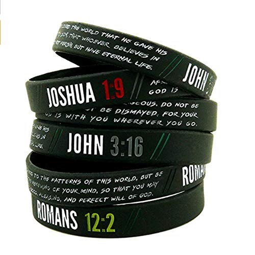 Nj Bible Bracelet For Men Women - Black Silicone Bible Verse Wristband John 3 16 Romans 12 2 Joshua 19 Bible Quote Scripture Cuff Bracelets Inspirational Religious Jewelry For Adults #TOP2