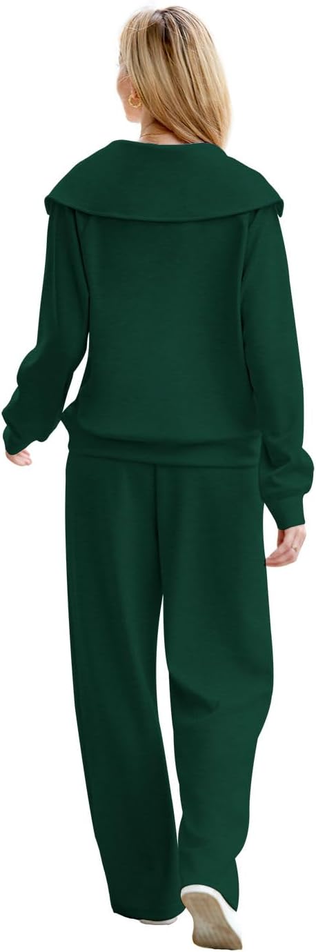 XIEERDUO Lounge Sets For Women 2025 Half Zip Sweatshirt And Wide Leg Sweatpant 2 Piece Outfits Sweatsuit Tracksuit - Image 4