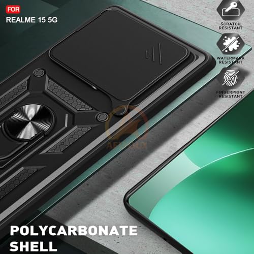 Image of Armor Bumper Back Cover Case for Realme 15 /15 pro 5G Rotating Camera Cover, Ring Holder & Kickstand | Heavy Duty & 360 Degree Protection Realme 15 /15 pro 5G Back Cover (Black)