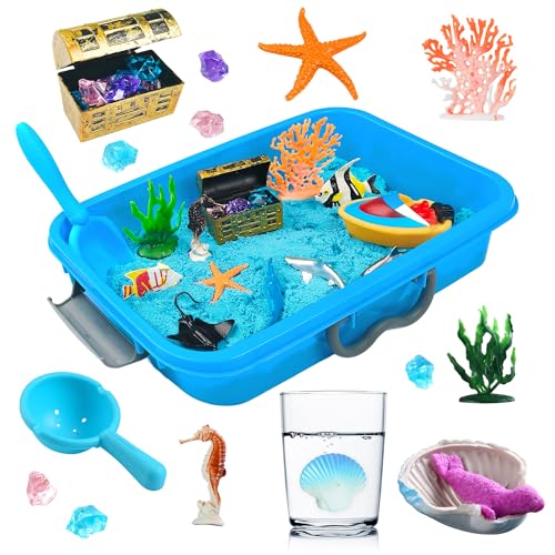 AGENTLAN Ocean Sensory Bin, Ocean Sensory Water Toys with Sea Animal for Toddlers Boys and Girls, Kids Toys Gift Sand Box for Age 3 4 5 6 7 8