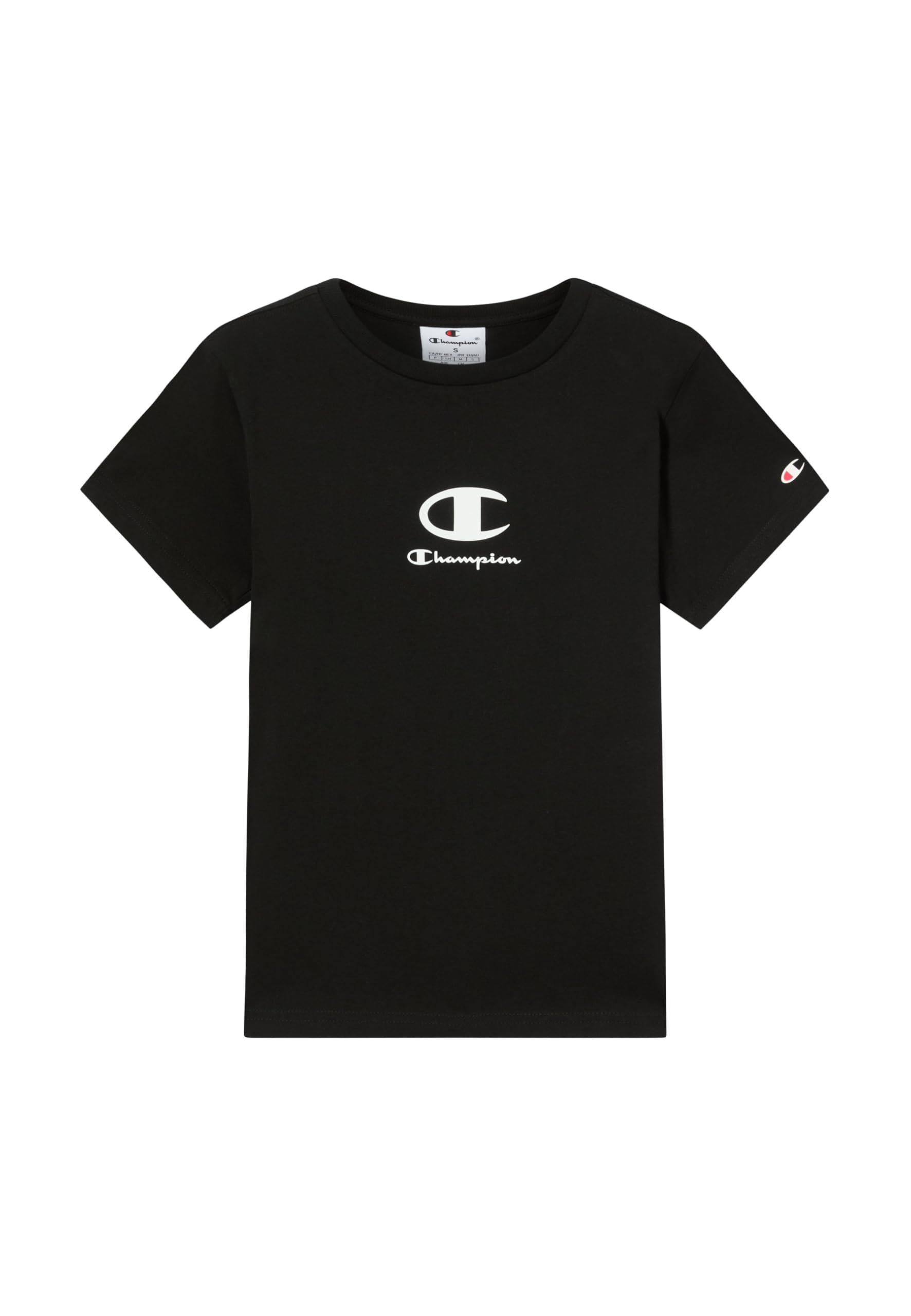Champion Boys' Crewneck T-Shirt, 100% Cotton Jersey, Classic Cut and Logo, Lightweight and Soft, Standard fit Black