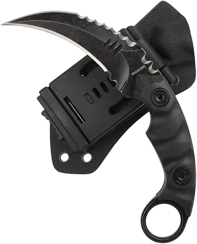 Miniatura 7 de Masalong Garra de supervivencia para exteriores, cuchillo táctico dentado, cuchillo de doble filo con hoja afilada y fija con vaina