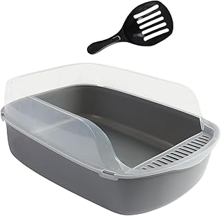 Bothyi Caixa de areia para gatos, bandeja de areia para animais de estimação, grande, alta face, fácil de limpar, semi-fechada, caixa de areia para animais, cinza
