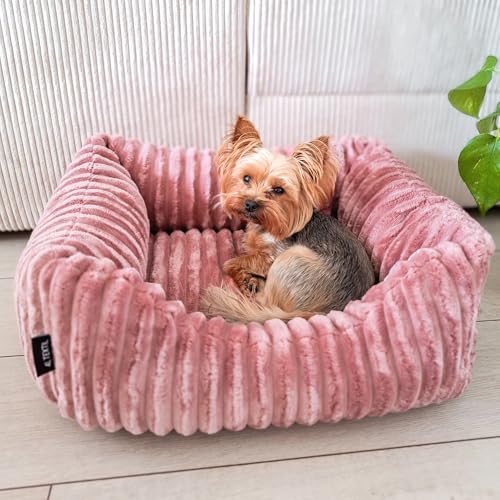 4L Textil Bella Plüsch-Hundebett Premium-LINE Kuscheliges Hundekörbchen aus Cord Katzenkorb Hundekorb für Welpen Hundebett flauschig Hundesofa kleine Hunde (Rosa, 60x40 cm)