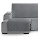 Vipalia Funda Cubre Sofa Chaise Longue Circulos. Protector para Sofas Chaise Longue Acolchado Izquierdo. Fundas para Sofa Mascotas. Color Gris. Chaise Longue Extra Izquierda 290 cm (Visto de Frente)