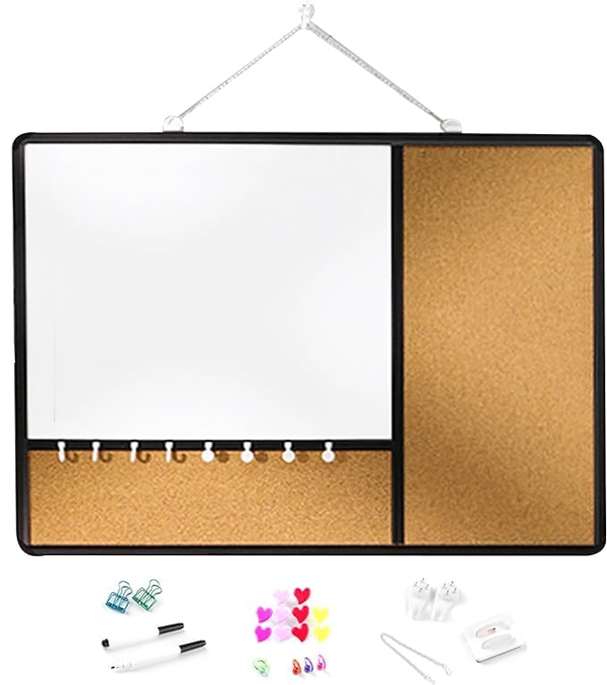 Beauenty Combo Cork Board Office Wall Mounted Bulletin Board,Large Size Notice Memo Whiteboard (50 * 70cm)