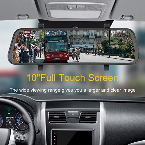 Mirror Dash Cam for Cars 10" 1080P Touch Screen Front and Rear View Mirror Backup Camera Dual Lens Dash Camera with Enhanced Night Vision G-Sensor Parking Monitor 32GB SD Card