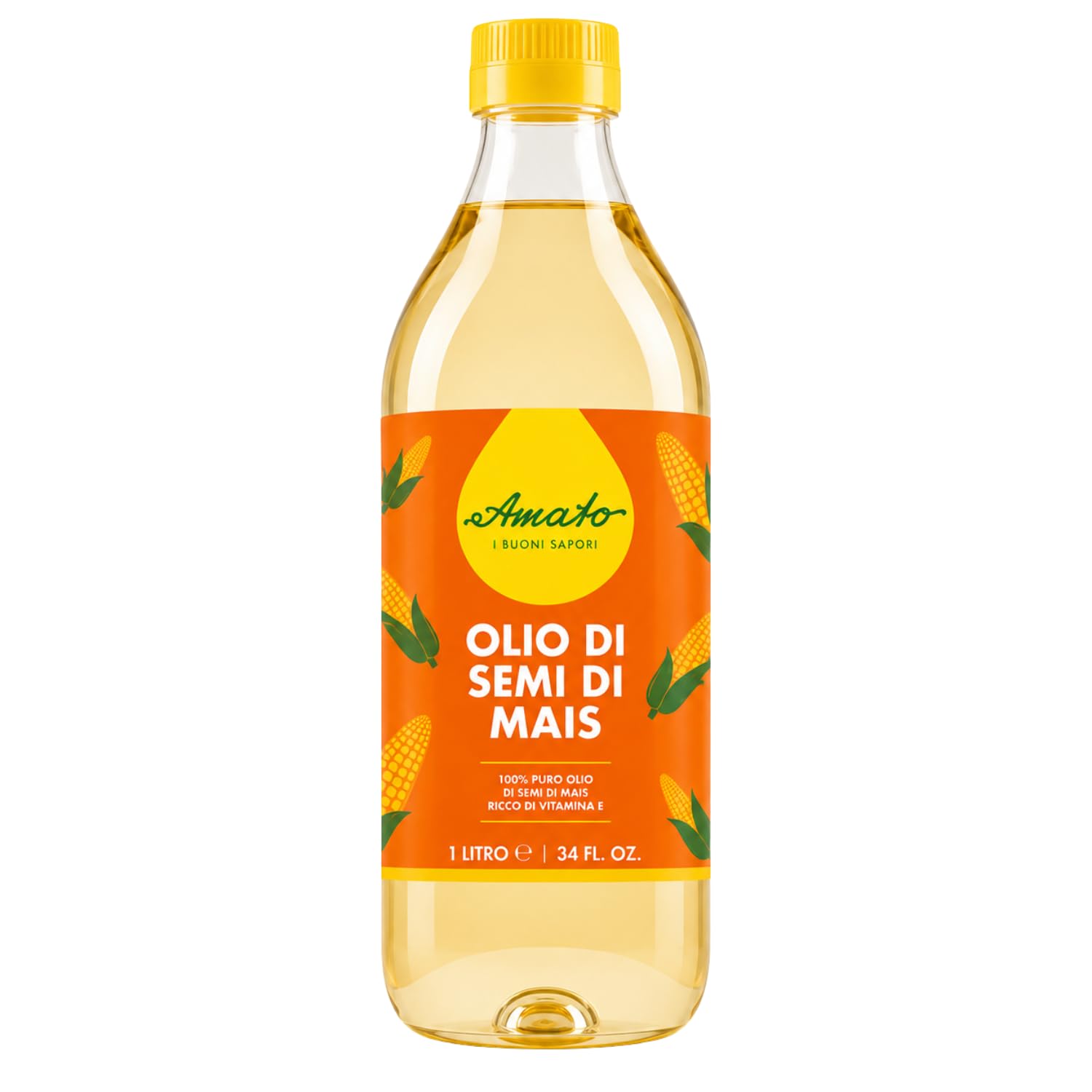 Amato Olio di Semi di Mais 1 Litro, Olio Alimentare per Fritture, Cottura e Condimenti, Bottiglia PET, Confezione Multipla da 4/8/12 Pezzi (12 PEZZI)