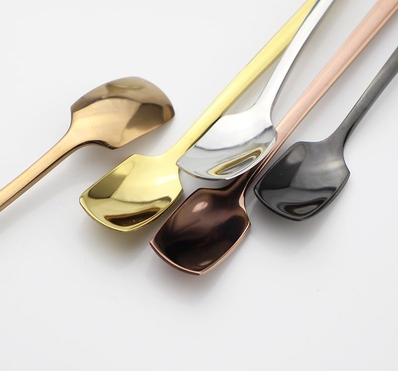 Silverware Flatware Set, 4/16/24/32/40/48 Pieces 304 Stainless Steel Coffee Spoon Mixing Spoon Creative Ice Spoon Square Head Dessert Honey Spoon(4Set-16Pcs)