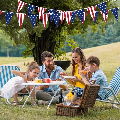 Image of 100FT 4th of July Decorations, 60Pcs 7.8 x 11.8 Inches Pennant American Flags for Outside, Pre-Assemble Patriotic 4th of July Banner for Fourth of July Accessories Independence Day Patriotic Decor