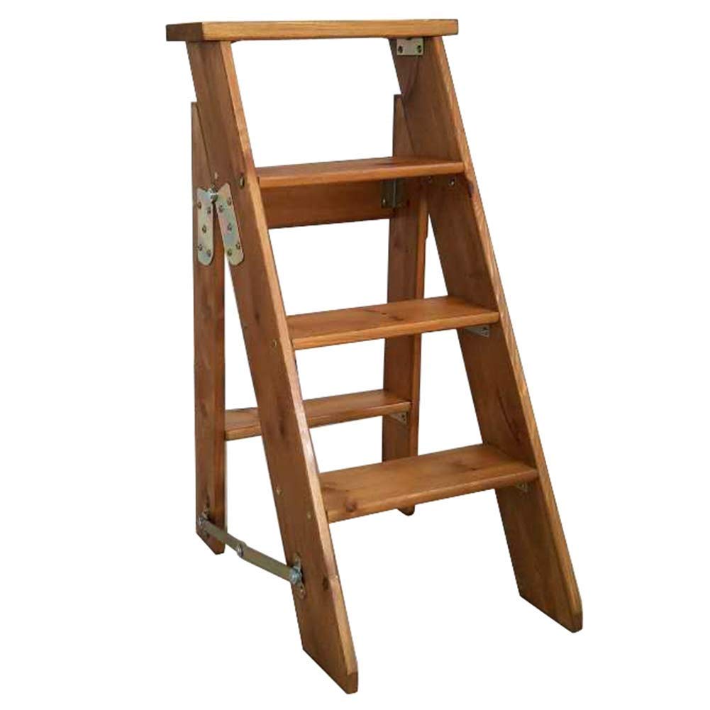 WQPMNYG 4 Steps Wood Folding Ladder Stool Foot Stools Adult Stepladder Portable Shoe Bench Flower Rack,Indoor Kitchen Bathroom/Honey Color