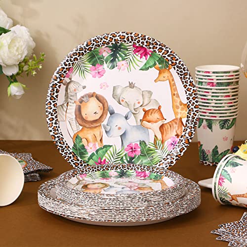 Safari Jungle Theme Baby Shower Decorations Safari Plates And Napkins Sets For 25 Guest, Animal Leopard Print Party Supplies Includes Plates Napkins Cups Cutlery For Boy Cheetah Birthday Party Decor #TOP4