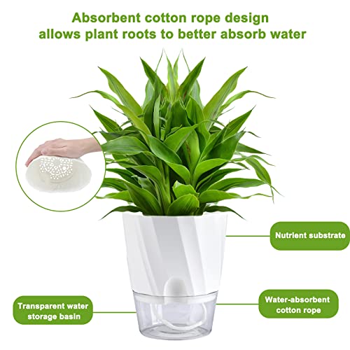Whonline 6 Inch Self Watering Pots, 6 Pack White Plant Pots Self Watering Planters And Pots With Wick Rope For Indoor Plants Flowers Outdoor Windowsill Gardens #TOP3
