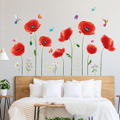 Decowall DS9-2104 5 Large Poppy Wall Stickers Red Flower Butterfly Decals Removable thumb #1