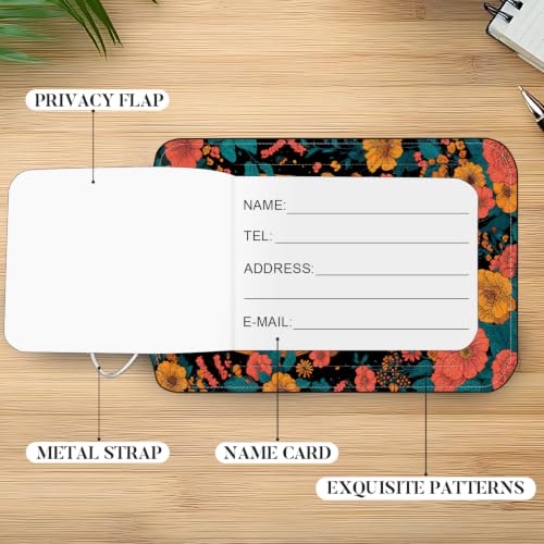 Image of Floral Skull Luggage Tags 2 Pack, PU Leather Privacy Flap