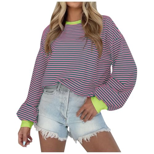 Sweatshirt femme à manches longues violet rayé col rond taille S