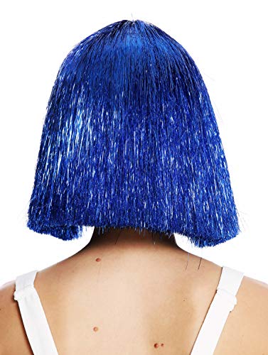 WIG ME UP - VK-42-TN16 quality women's wig sleek fringe shoulder length blue tinsel glitter, Neon blue (TN16), Length: approx. 40 cm - Image 4