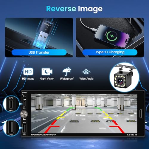 Radio para auto 1 DIN con pantalla táctil 6.9 pulgadas miniatura 6