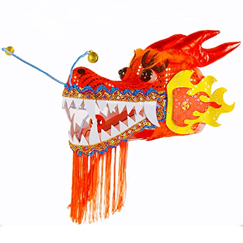 3D Dragon Head For Dragon Poi Combo Accessories, Real-like Hollow Plastic Dragon Head with 1.1 Meters Swing Rope Fitness Dragon Senior String Dragon Dance Wulong Fling Rope Set (Large, Red)