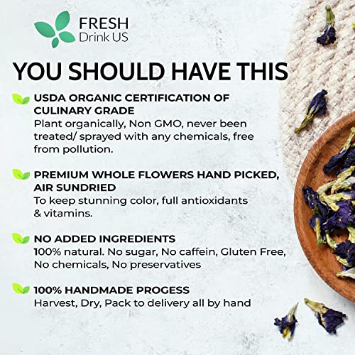 Image of FreshDrinkUS, 150 Premium Soursop Graviola Leaf Tea Bags, 100% Natural and Pure from Soursop Leaves, Handmade, Made With Natural Materials-Corn Fiber Tea Bag, Sugar /Caffeine /Gluten Free, Hoja Guanabana Tea (Butterfly Pea Flowers, 1.3oz (Pack Of 1))