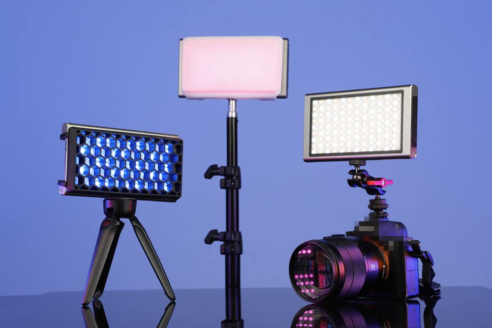 Falcon Eyes Pockelite F7 II Éclairage Photo vidéo LED RVB 12W Dimmable 2500K-9000K avec Honeycomb Softbox et Magic Arm APP Control
