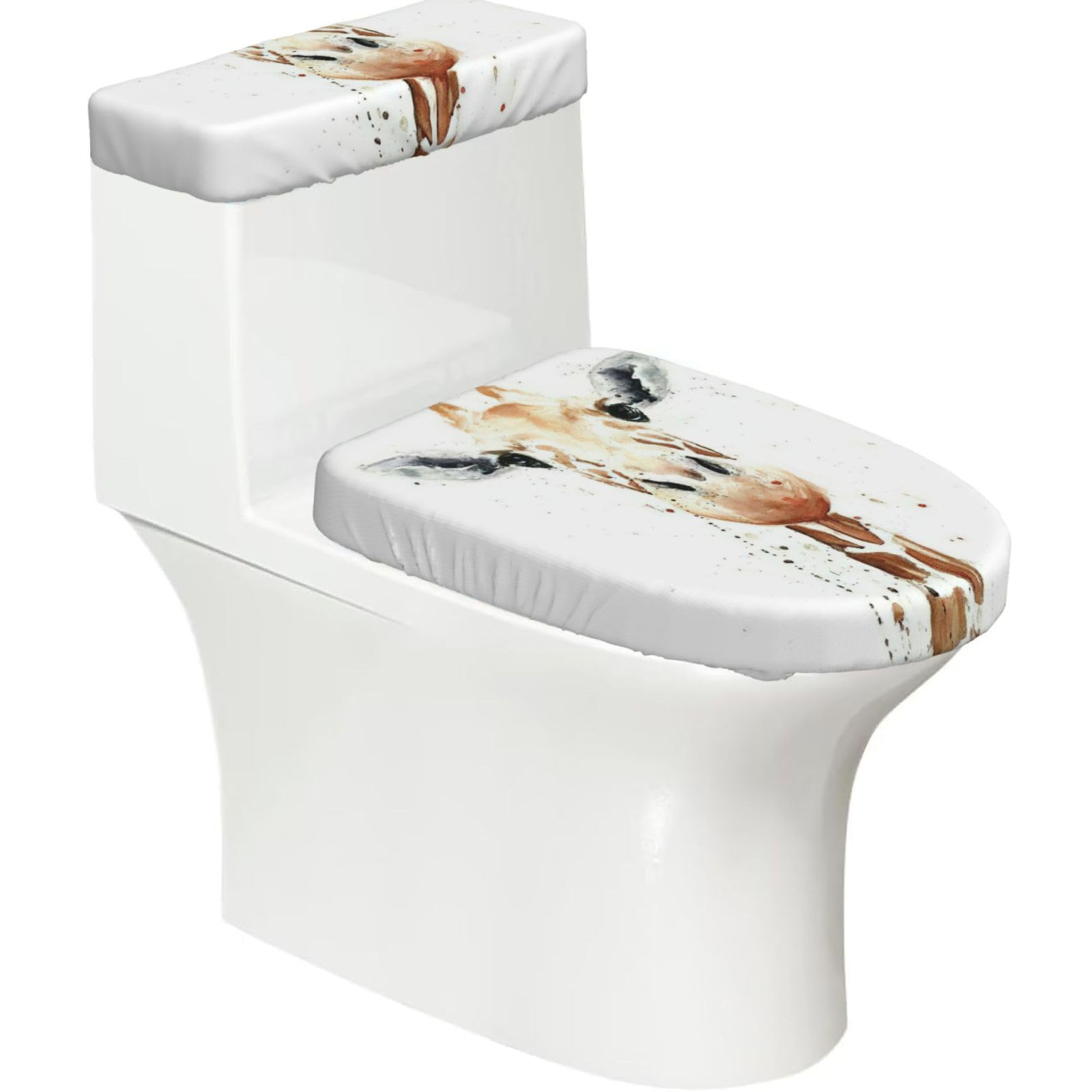 Clever Giraffe Print 2-Piece Stretch Toilet Cover Set, Elastic Breathable Toilet Seat and Tank Lid Protector