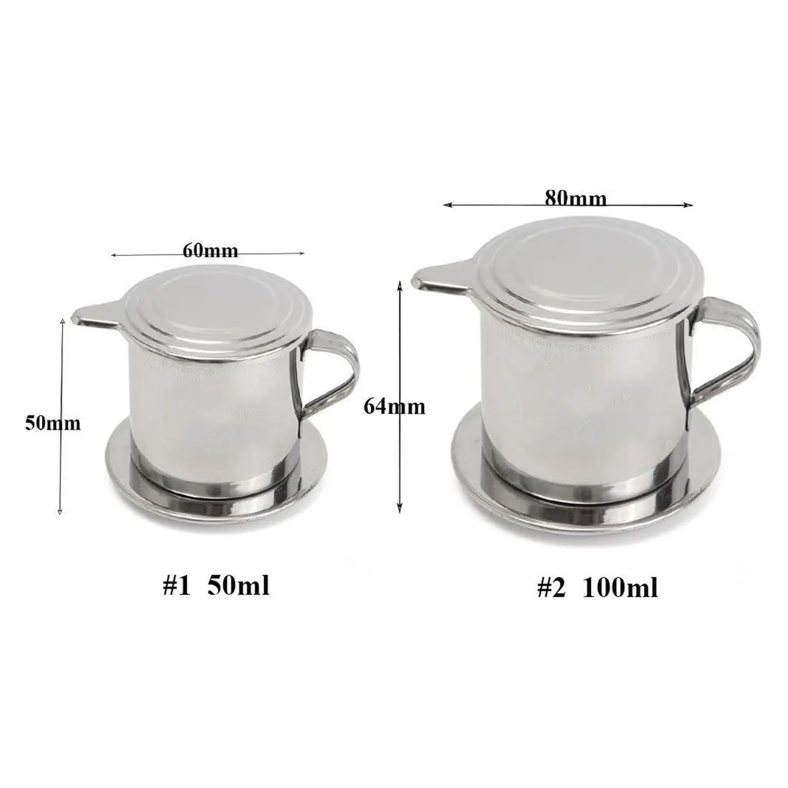 Edelstahl-Kaffeefilter, GUYTRM Kaffeefilter aus Edelstahl, vietnamesischer Kaffee, Phin, 50 ml, 100 ml, Silber, mehrere Größen(50ml)