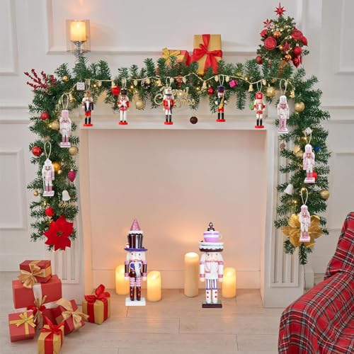 6 Stück 12cm Rosa Weihnachten Nussknacker Figur Klein,Holz Nussknacker Soldat Traditionelle Weihnachtsdekoration Indoor Klassische Kiefernholz Ornamente für Weihnachten Weihnachtsbaum Dekoration