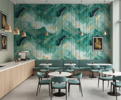 Image of Green Gold Louvers Self-Adhesive Kitchen Wallpaper Roll, PVC 3D Wall Sticker Oil Proof, Waterproof & Washable Wallpaper for Home Decor, Living Room, Bedroom, Hotel & Cafe Walls (45x300cm)