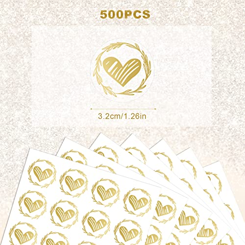 Savita Heart Envelope Seals, 500 Pcs Clear Bronzing Stickers for Envelopes 1.26 Inch Round for Wedding Invites DIY Craft (Gold) - Image 2