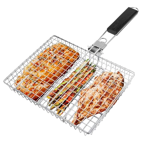 JAMNGHB Cesta de cocina con mango desmontable para acampar al aire libre, picnics, barbacoas en el patio trasero con amplia zona de calefacción, cesta de barbacoa de tamaño familiar