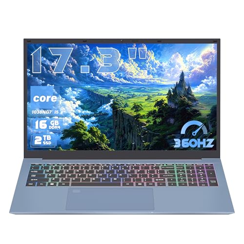 17.3' FHD IPS Blue Laptop, Core i5-1038NG7,16GB RAM,Win 11 Pro Laptop Computer, in tel Iris Plus Graphics, Fingerprint, Color Backlit Keyboard, Numpad, Type-C, WiFi 6, HDMI, RJ45 (2T SSD)