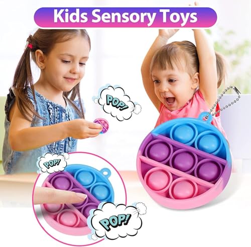 Image of Compact Silicone Popit Keychain Keyring - Sensory Stress Relief Fidget Toy for Anxiety - Mini Portable Bubble Popping Fun on-the-Go - Travel-Size Pop Bubble Keyring