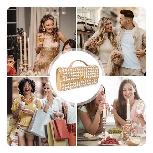 Image of Joryin Woven Purse for Women Evening Clutch Woven Leather Handbags Crossbody Bag Purse Formal Evening Bag, Vegan Leather
