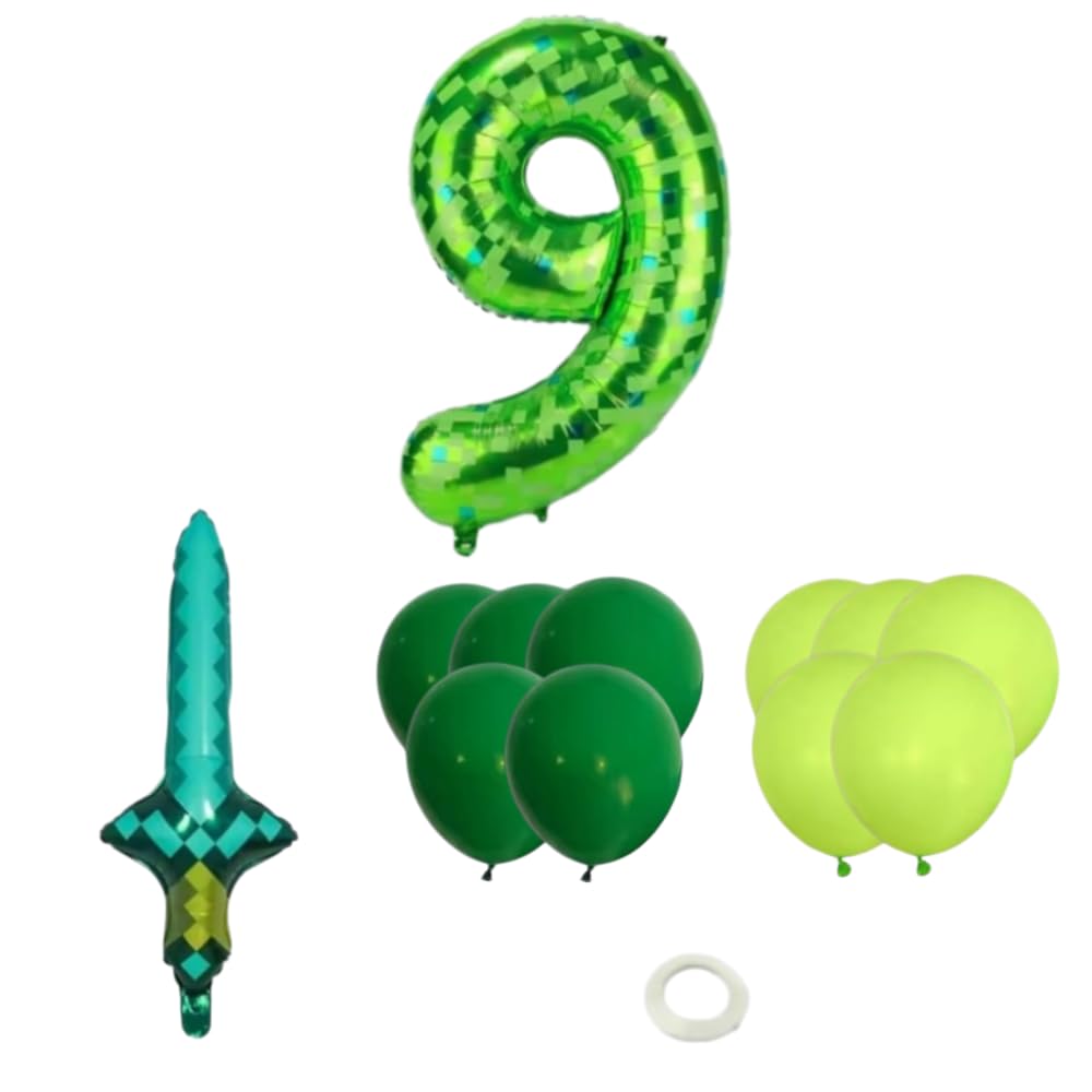 Fashion Yo 13pcs Minecraft Foil Balloons Birthday Party Congratulations balloons Shower Party Decorations Party Suppiles Accessories Theme (Minecraft Number 9)