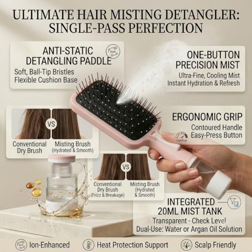 Image of 2-in-1 Spray Hair Brush with Water Mist, Pink