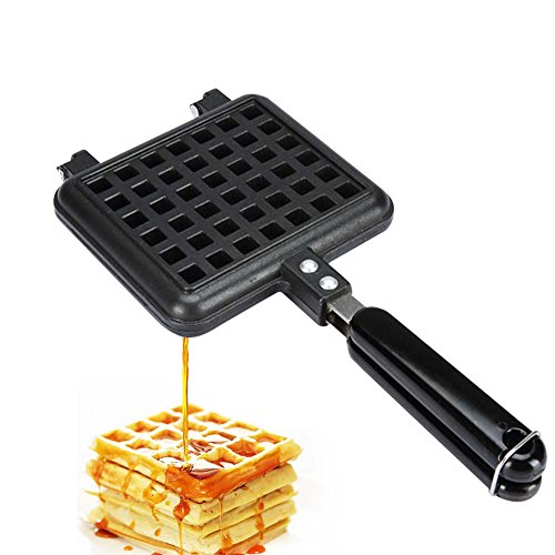 ELEOPTION Belgium Waffle Maker Iron Aluminum Alloy Base Stovetop Non-stick Coating with Handles (For Belgium Waffle)