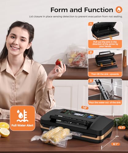 95kpa Vacuum Sealer Machine,Commercial Full Automatic Food Sealer,10-in-1 Sealing System with Double Heat Seal,Bags Storage, Easy-Lock Handle,Build-in Cutter,1 Bag Rolls and 10 pcs Pre-cut Bags