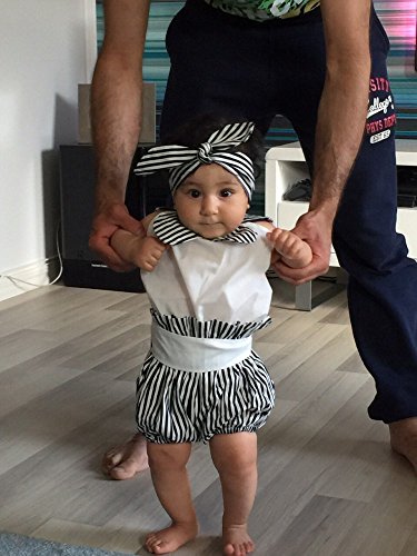 Baby Girls Halter Backless Bowknot Ruffle Romper And Shorts Outfits Set With Headband Black+White 90 #TOP2