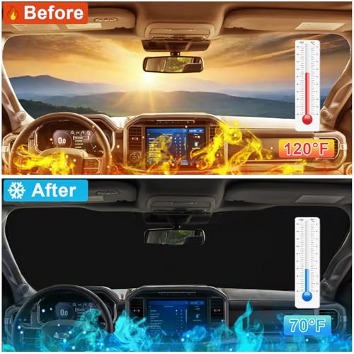 Image of PIMCAR Windshield Sun Shade for Ford F150 2021-2026, Premium 310T Reflective UV Protection, Lightweight Foldable Sun Visor with Storage Pouch