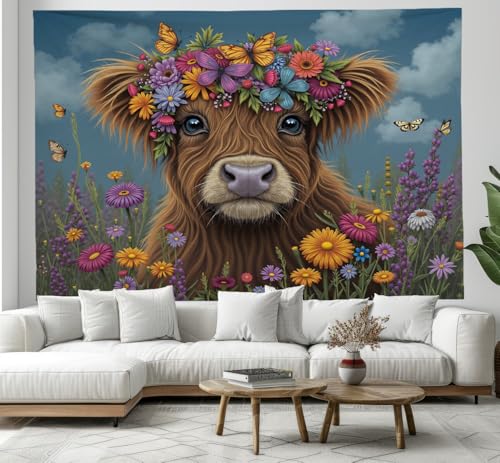 Tapisserie murale vache des Highlands grand format 230x180 décor marron
