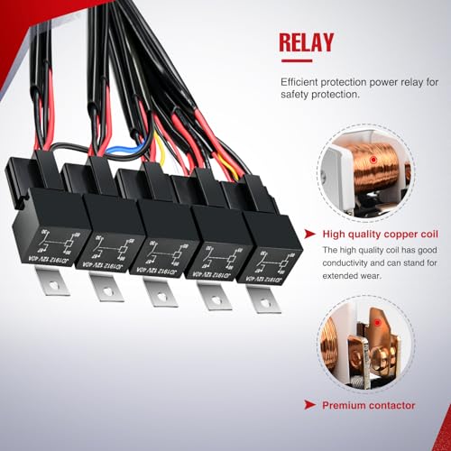 Image of Nilight 16AWG 14AWG 12AWG LED Light Bar Wiring Harness Kit - 10 Leads | 12V On /Off 5 Gang Rocker Switch Panel Power Relay Blade Fuse 5Pin Toggle Switches for Cars Boat ATV Trucks