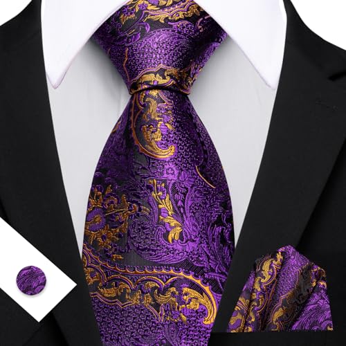 Image of Barry.Wang Paisley Tie Fashion Set Hanky Cufflinks Neckties for Men Woven Silk